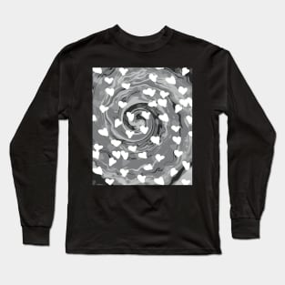 Valentine’s Day Greyscale Liquid Swirls Retro Pattern Long Sleeve T-Shirt